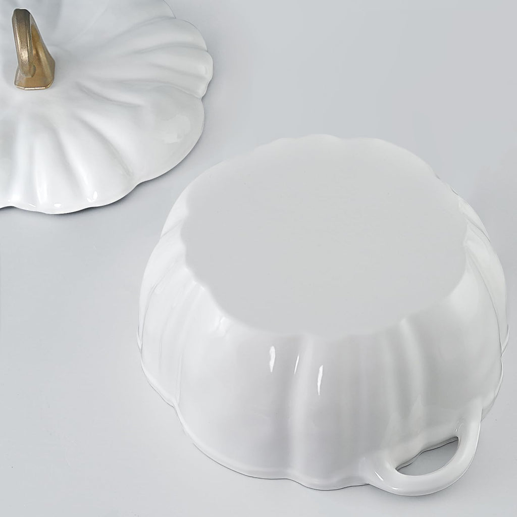 Pumpkin Cast Iron Dutch Oven, 3.3 Qt, White, Enameled, with Lid