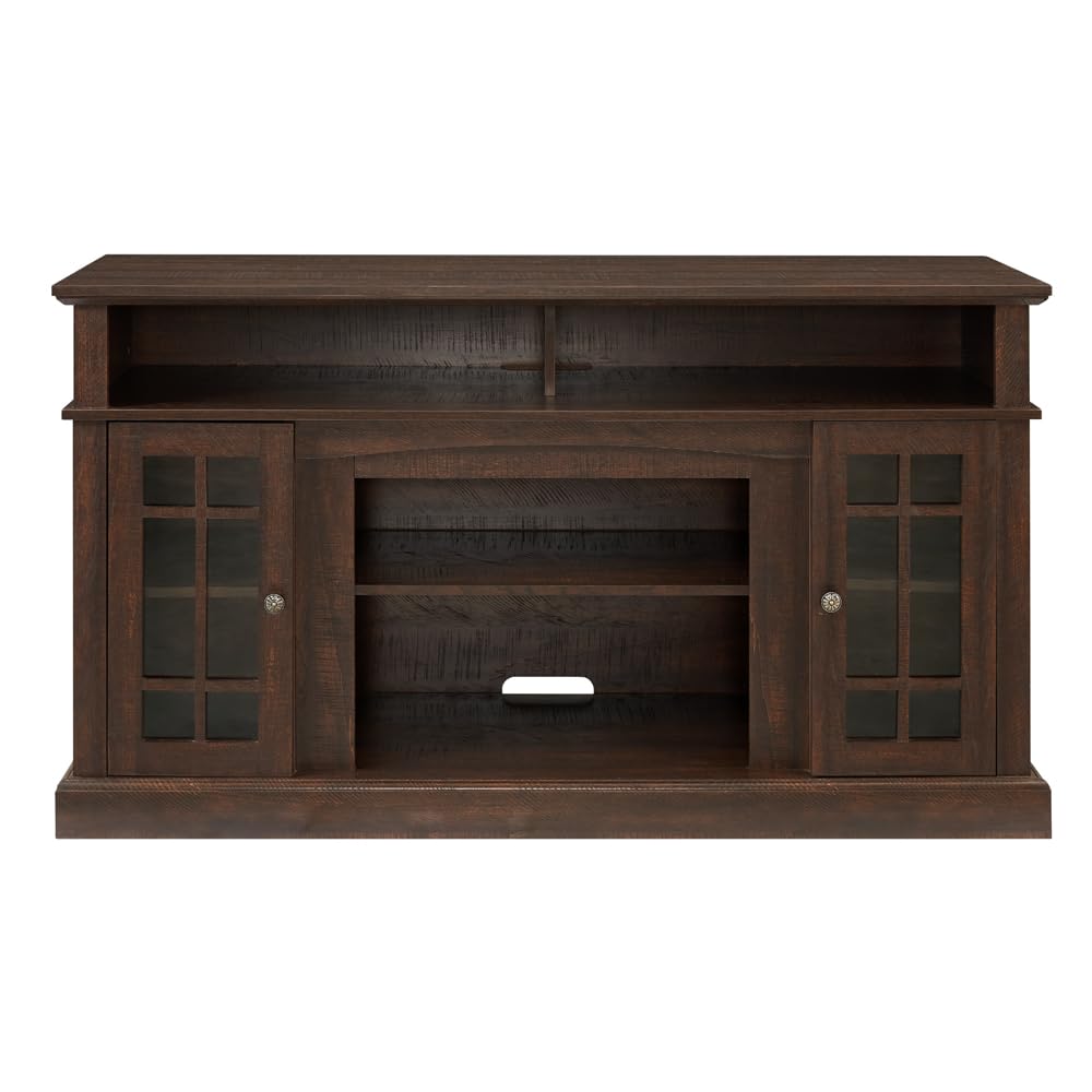 Traditional 58'' TV Console, Entertainment Center Table with Open Shelves and Farmhouse Glass Door Media TV Cabinet