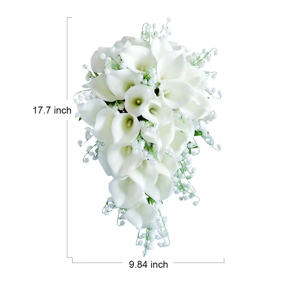 Cascading White Calla Lily Artificial Lily of The Valley Bridal Bouquet - Waterfall Wedding Bouquet for Bride
