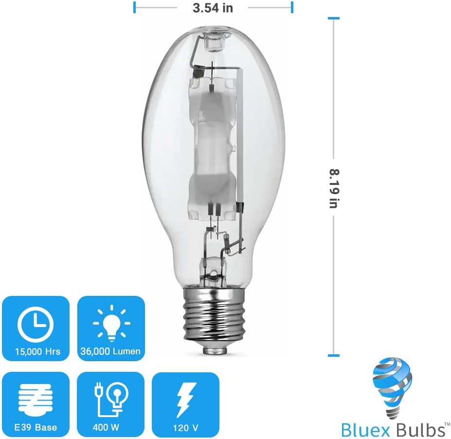 3 Pack MH400/U/MOG 400W Metal Halide Bulb Mogul Base (E39) - ED28 Clear M59/E HID Lamp 36000 Lumens