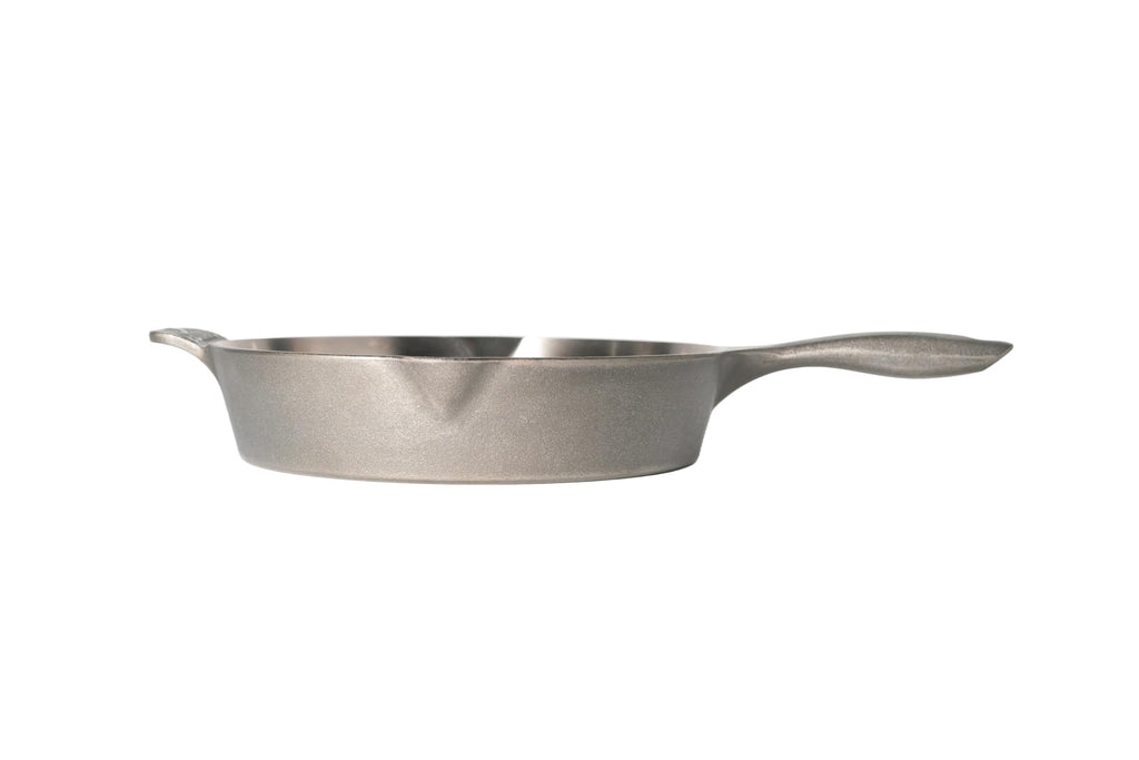 Un-seasoned Modern Heirloom Mirror Polished Cast Iron Skillet Pan 12" (2.7" Wall Height / 3.7 L), Silver
