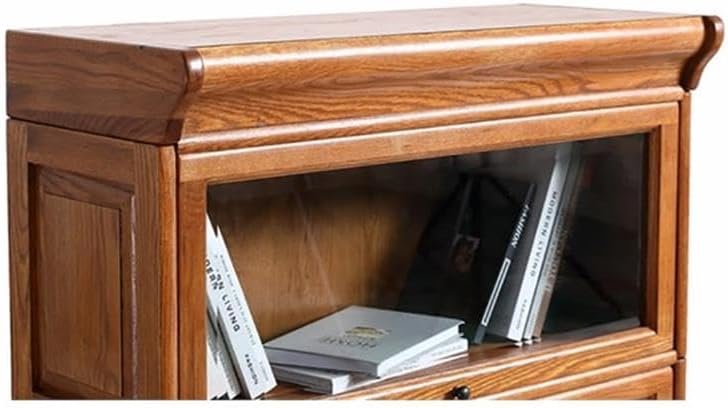 Modern Wood Narrow Barrister Bookcase, Cherry Oak Finish, 67.5" H x 18" W x 17" D, 4 Stacks with Beveled Glass Doors