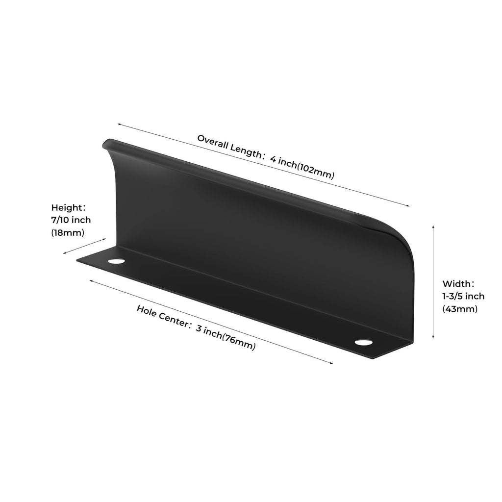Black Cabinet Handles, Finger Pulls for Cabinet Edge Pulls 3 Inch 10 Pack | Tab Drawer Handles, Aluminum Alloy Flat