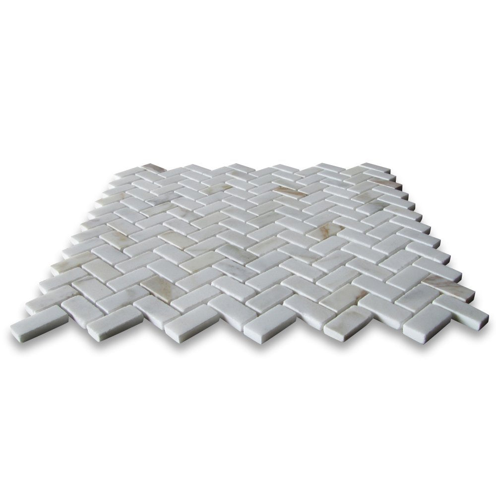Calacatta Gold Marble 5/8x1-1/4 Herringbone Mosaic Tile Honed Kitchen Bath Wall Floor Backsplash Shower (1 Sheet)
