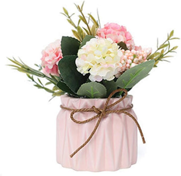 Fake Hydrangeas with Pot, Mini Hydrangea Artificial Flowers Artificial Plant in Ceramic Vase Desktop Decorations
