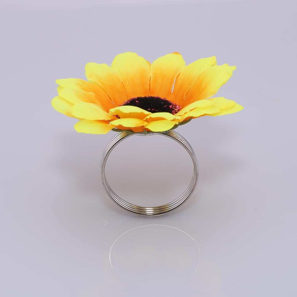 Sunflower Napkin Rings - Rustic Farmhouse Napkin Holders for Weddings, Dinner Parties, and Family Gatherings - Set of 8