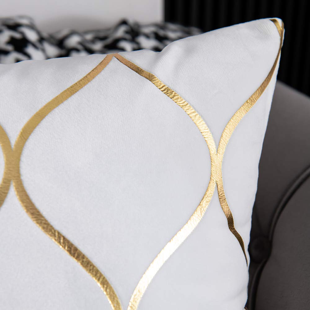 Gold Velvet Throw Pillow Covers Off White: 2 Pack 12x20 Inch Rectangular Decorative Pillow Cases Sofa Couch Living