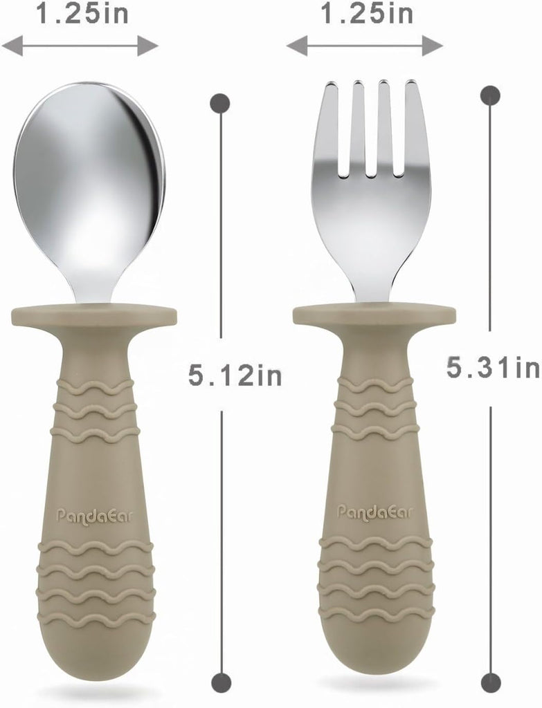 2 Pack Stainless Steel Baby Suction Plates & 2 Pack Spoons and Forks Set, Toddler Utensils Baby Feeding Set, Divided