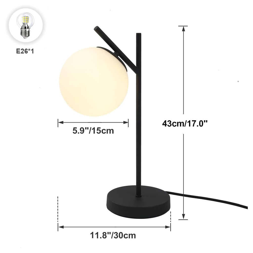 Mid Century Modern Table Lamp Contemporary White Glass Globe Table Lamp Vintage Nordic Desk Lamp Metal Nightstand