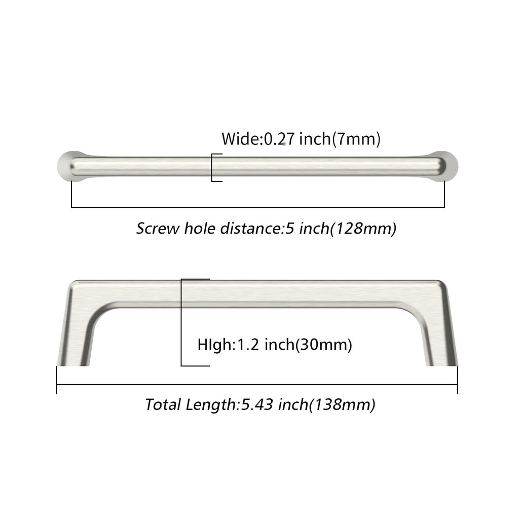 6 Pack 5 Inch(128mm) Brushed Satin Nickel Cabinet Pulls Cabinet Handles Cupboard Handles Kitchen Cabinet Hardware for