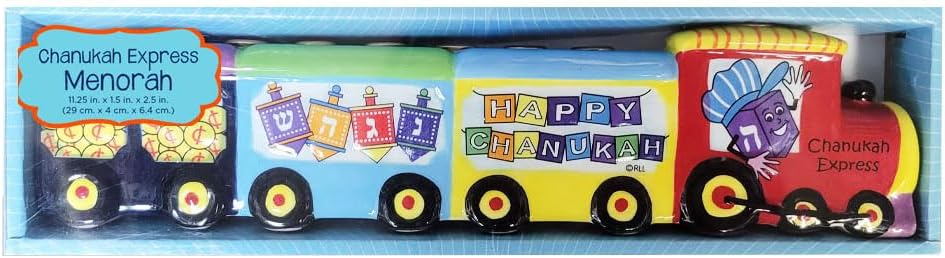 Chanukah Express Ceramic , 11.5 Multi-Color Hannukah Train Menora Jewish Holiday Party Favors Goodie Bag Decor