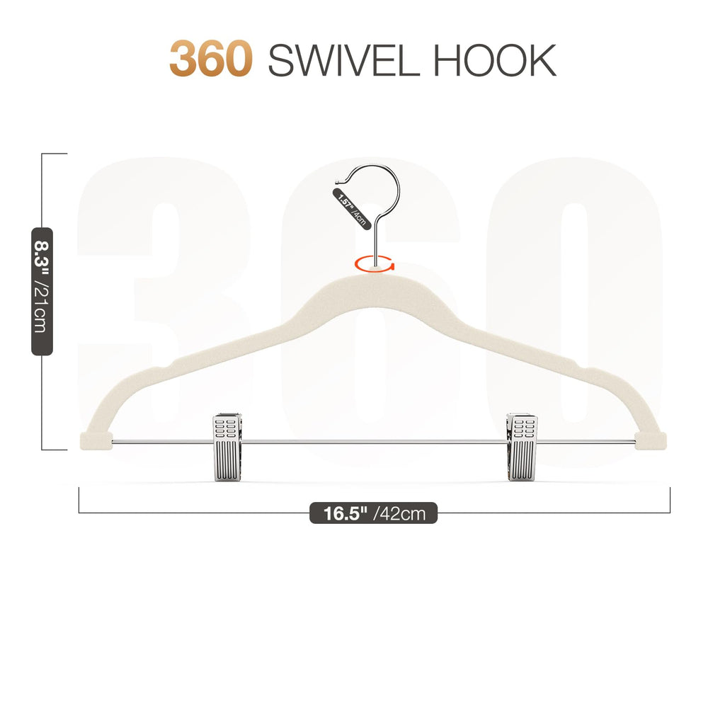 24-Pack Beige Velvet Hangers with Clips Adjustable, Adult Hangers, Outfit Hangers, Heavy-Duty, Non-Slip, Space Saving