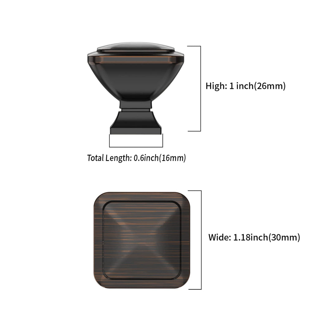 6 Pack Oil Rubbed Bronze Cabinet Knobs,Solid Square Drawer Pulls
