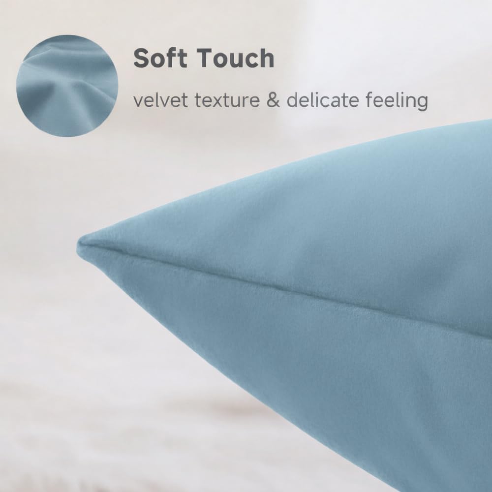Light Blue Velvet Throw Pillow Covers 18x18 Inch Set of 2 | Covers Only,Ultra-Soft,Hidden Zipper,Easy Care,Decorative