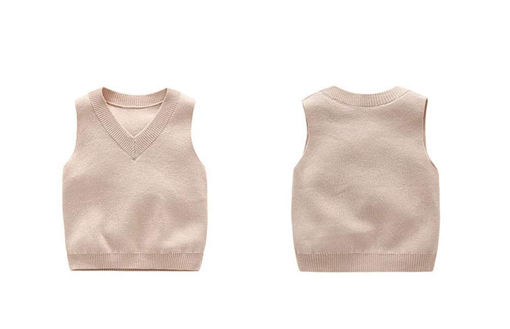 Baby Boys Girls V Neck Comfort Knitted Sleeveless Pullover Sweater Vest Beige