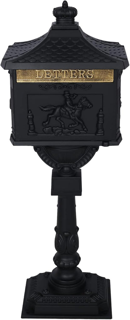 Cast Aluminum Mailbox with Post, Heavy Duty Locking Security Mail Box Outside