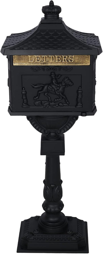 Cast Aluminum Mailbox with Post, Heavy Duty Postal Mail Box with 2 Keys, Expansion Bolts
