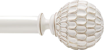Vintage White Boho Curtain Rod for Windows 18 to 64 inch, 1-inch Heavy-Duty Adjustable Curtain Rod with Decorative