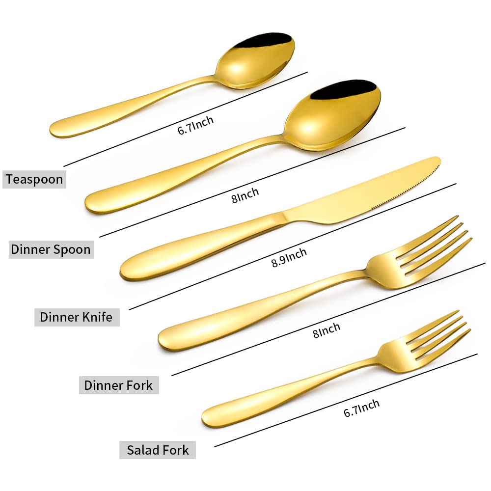 60-Piece Gold Silverware Set, Stainless Steel Flatware Set for 12, Kitchen Utensils cutlery with Titanium Golden