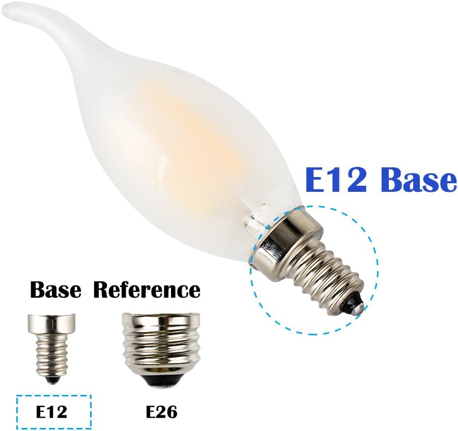 C35 2W(25W Incandescent Equivalent) LED Candelabra Bulb, Dimmable, LED Filament Lamp, Warm White Light 2700K, Frosted