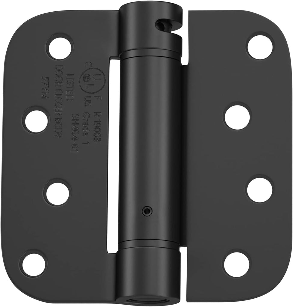 3 Pack Self Closing Door Hinges 4 Inch Black Spring Hinge with 5/8" Radius Corner Adjustable Tension for Residential