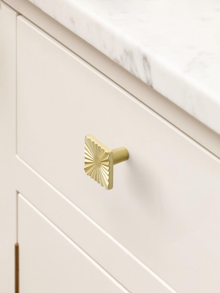 5 Pack Gold Cabinet Knobs Square Brushed Brass Drawer Pulls Bathroom Dresser Handles Hardware Zinc Alloy
