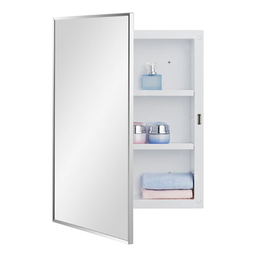 Plastic Bathroom Medicine Cabinet with Framed Mirror 16 x 22 inch, Surface and Recessed Mount