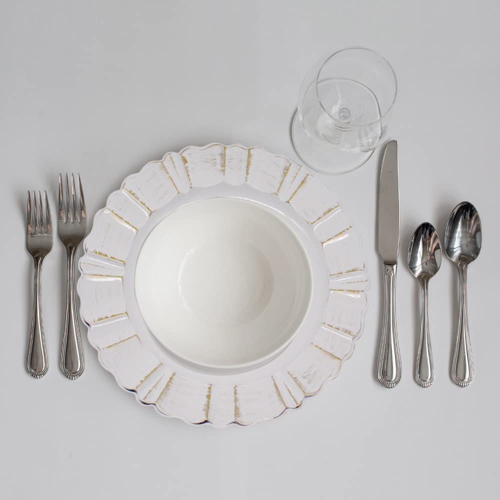 13" Antique White Round Scalloped Charger Plates, Wedding Reception Plate Chargers Dinner Party Decoration Charger