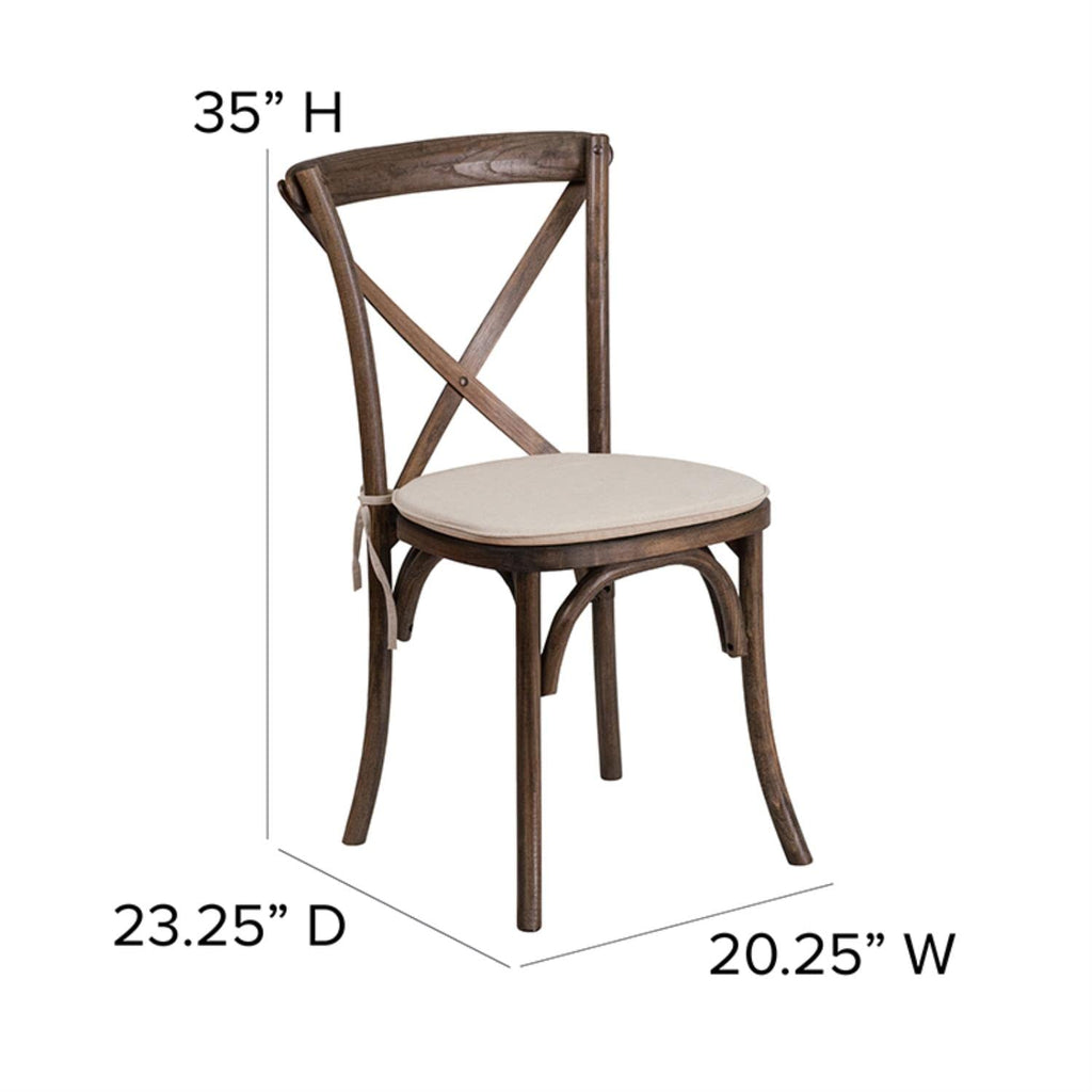 Wood Cross Back Stackable Chair with Cushion