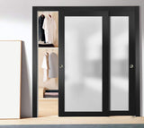 Slab Barn Door Panel Frosted Glass Lite | Planum 2102 Matte Black | Sturdy Finished Modern Doors | P