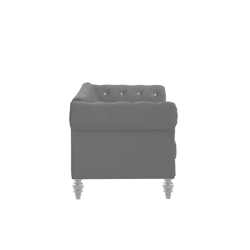 Glam Emma Three Seater Chesterfield Style Sofa for Small Spaces with Crystal Button Tufts, Gray