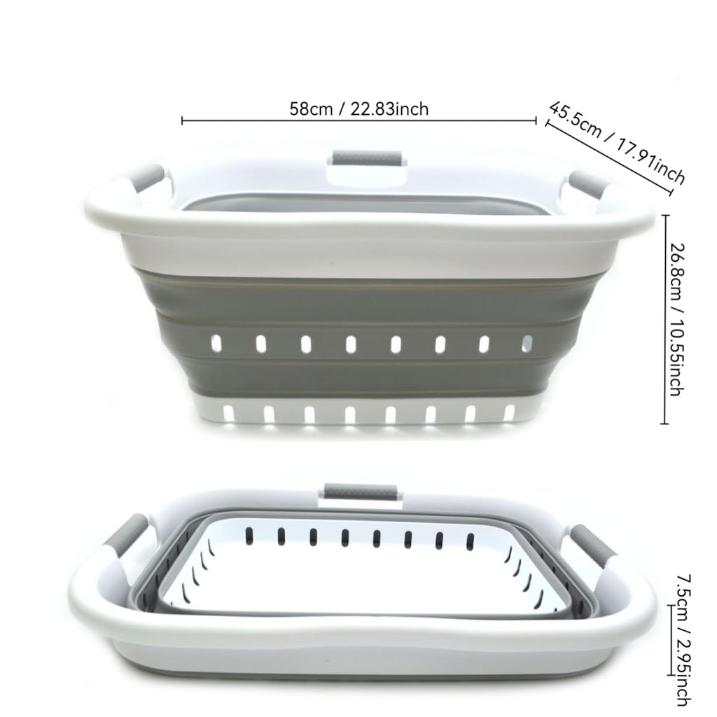 41L (10.8 gallon) Set of 2 Collapsible 3 Handled Plastic Laundry Basket-Foldable Pop Up Storage