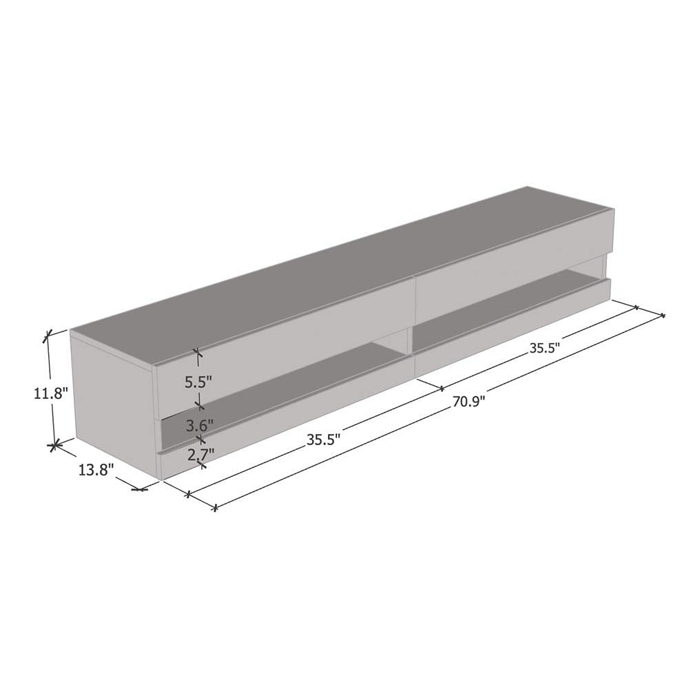 Vigo New 180 Modern High Gloss - LED Lights - Engineered Wood, 70.9 x 15.7 x 19.7 inches - White