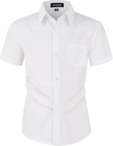 Boys Short Sleeve Dress Shirts Stretch Wrinkle Free Casual Button Down Shirts