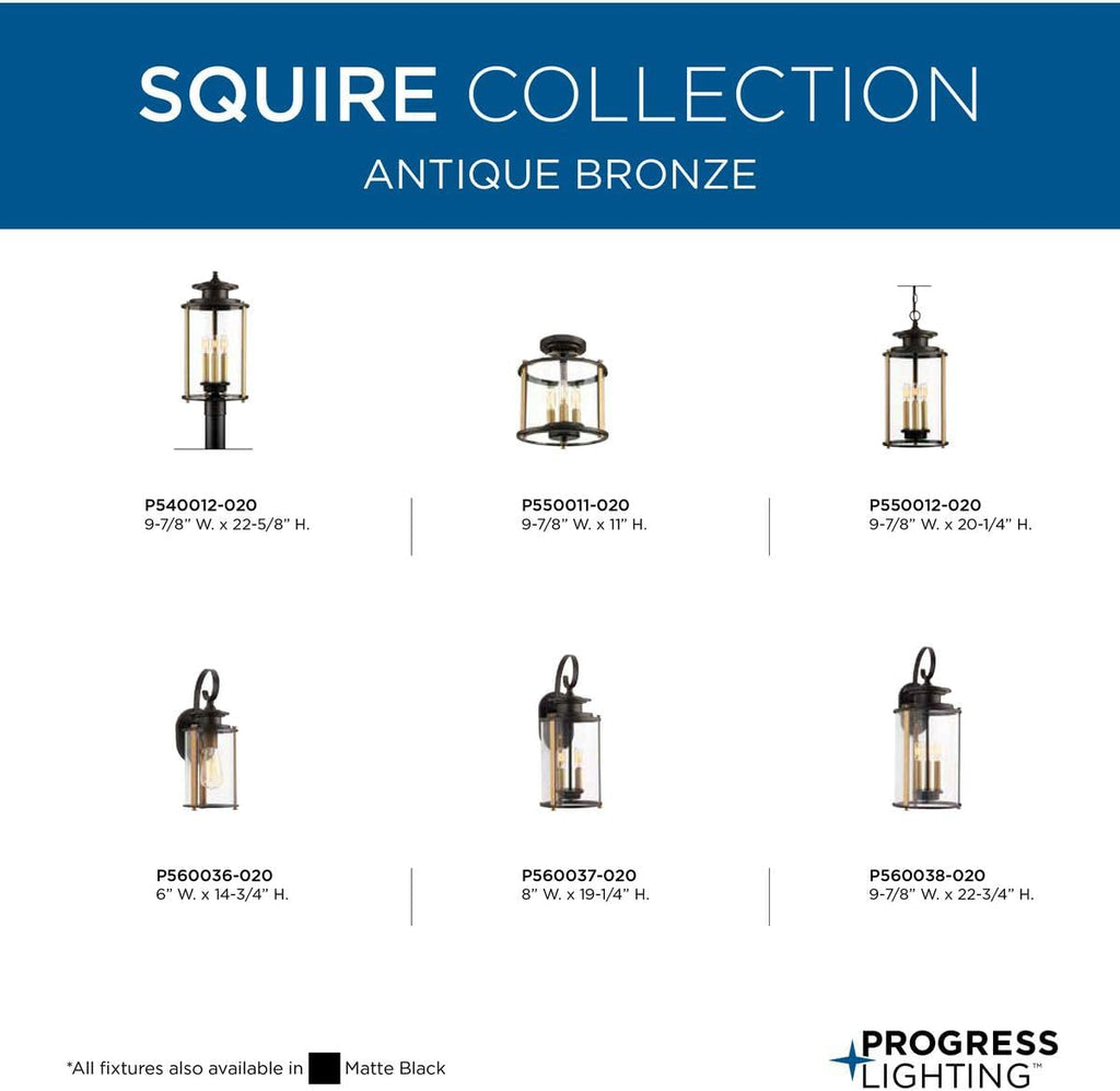 Squire Collection 3-Light Clear Glass New Traditional Outdoor Post Lantern Light Antique Bronze