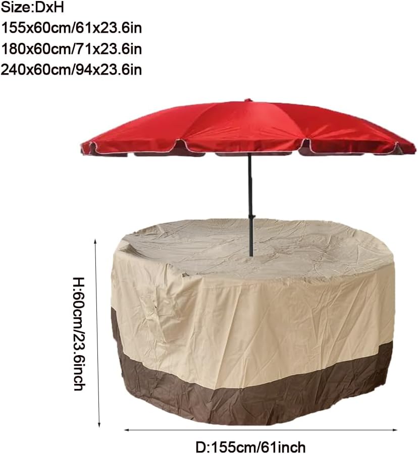 Patio Round Furniture Cover with Umbrella Hole Waterproof Outdoor Table Chair Cover for Garden Lawn Furniture Set &