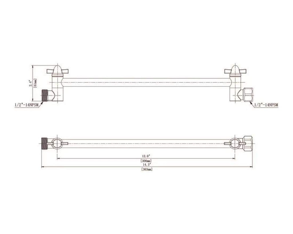 12 Inch Shower Head Extension Arm Matte Black.Solid Brass Adjustable Shower Arm Extension. Lower Or Raise Any Rain Or