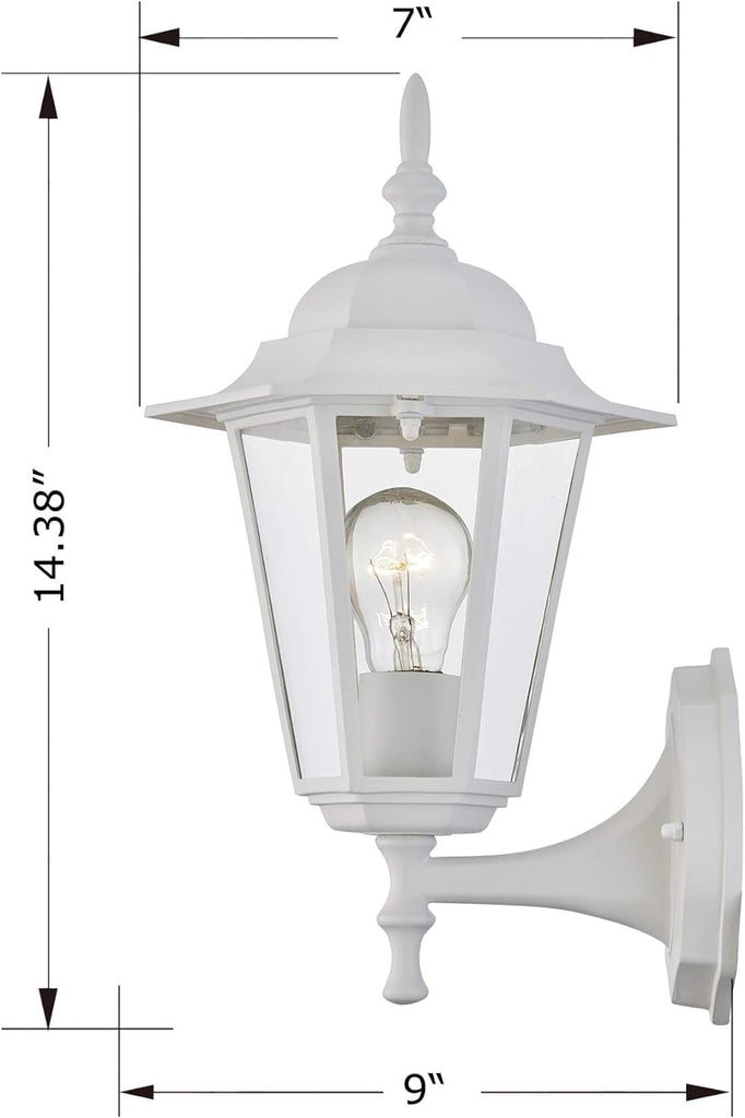 2 Pack Outdoor Wall Light, White Wall Sconce Porch Lighting Fixture, E26 Base 60W Max, Metal Housing Plus Glass, Wet