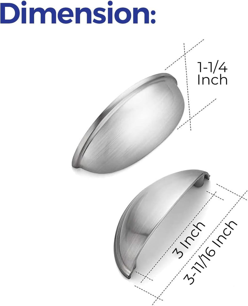 Brushed Nickel Cabinet Pulls Drawer Cup Handles 3 Inch CC, 12 Pack