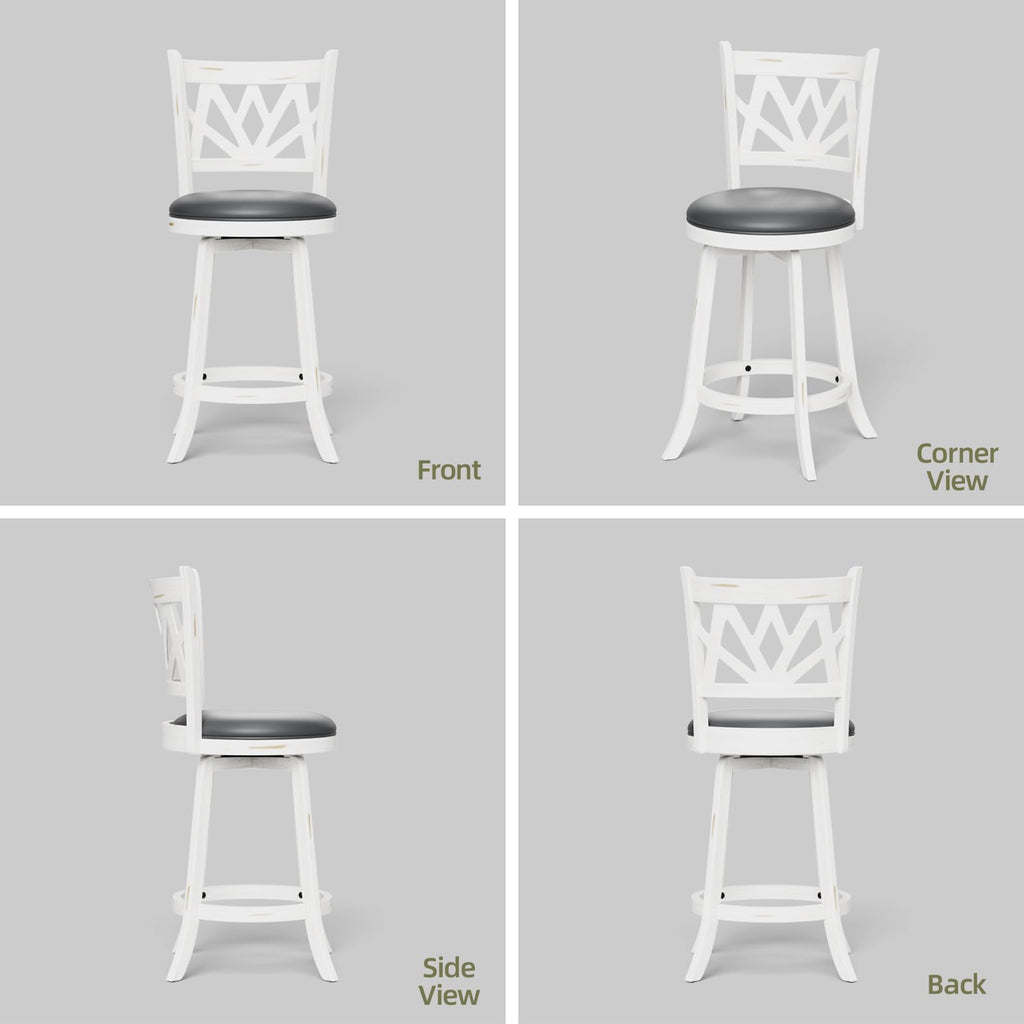 Bar Stools Set of 2, Farmhouse 24" Counter Height Barstools, White