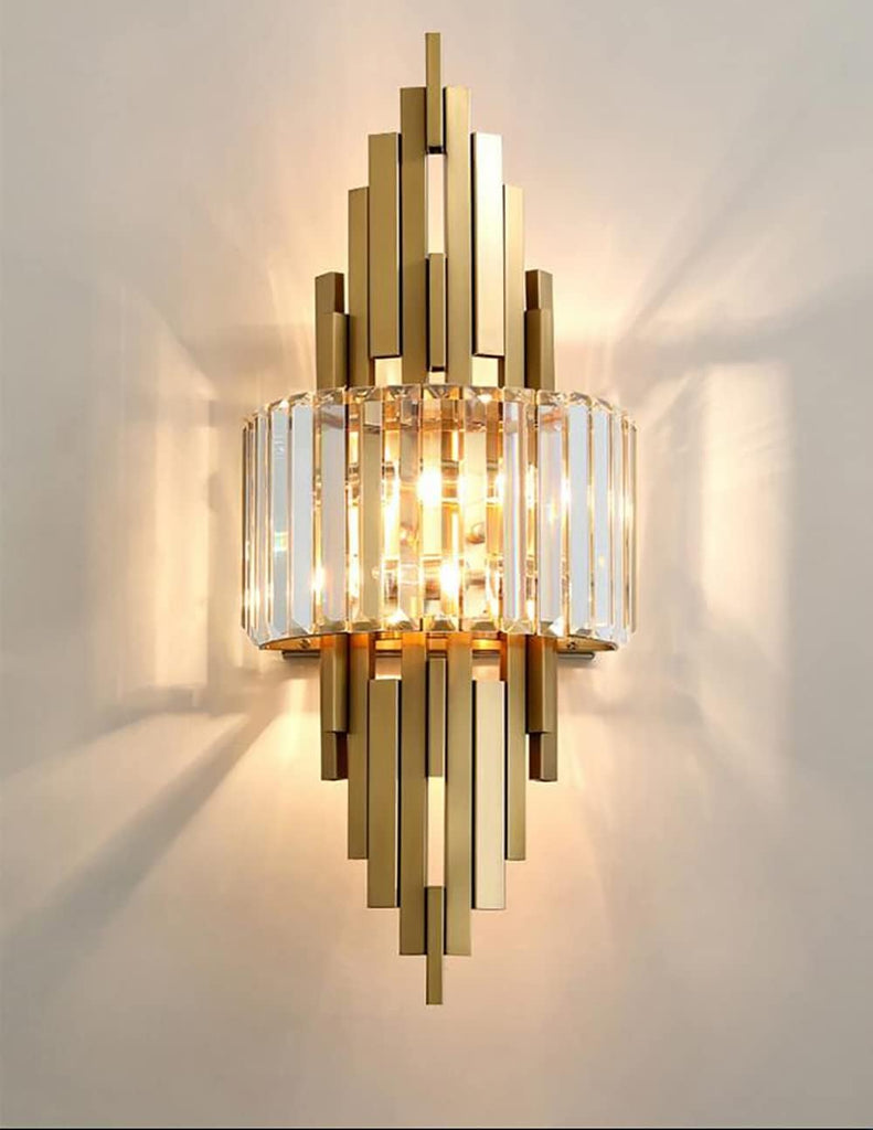 Modern Wall Sconces 2-Light Brushed Gold Wall Sconces Crystal Wall Light for Living Room Bedside Stairway Hallway