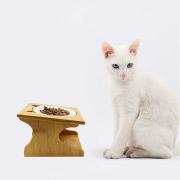 Cat Bowls Pet Dining Table with Raised Slope Wooden Stand Elevated Pet Bowls with Oblique Stand for More Comfortable