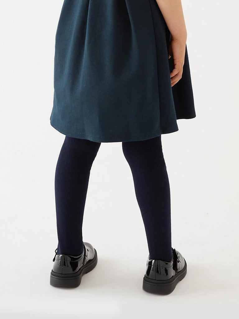 Kids Girls School Dress Cotton Tights Black White Gray Navy