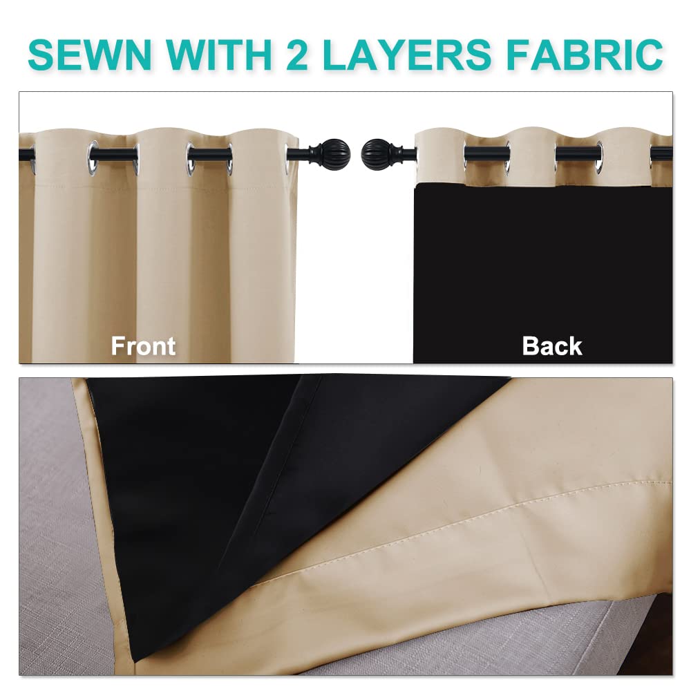 Thermal Insulated 100% Blackout Curtains, Noise Reducing Performance Slider Curtain Panel with Black Lining, Full