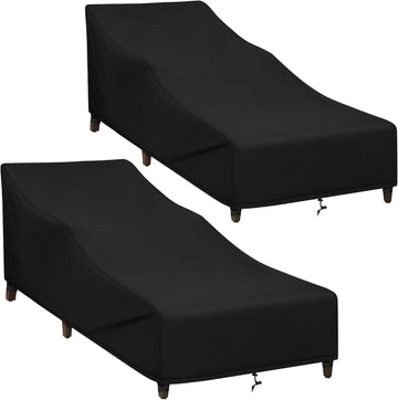 Chaise Lounge Covers Outdoor Waterproof, 2 Pack Patio Lounge Chair Covers with Windproof Straps, Outdoor Patio