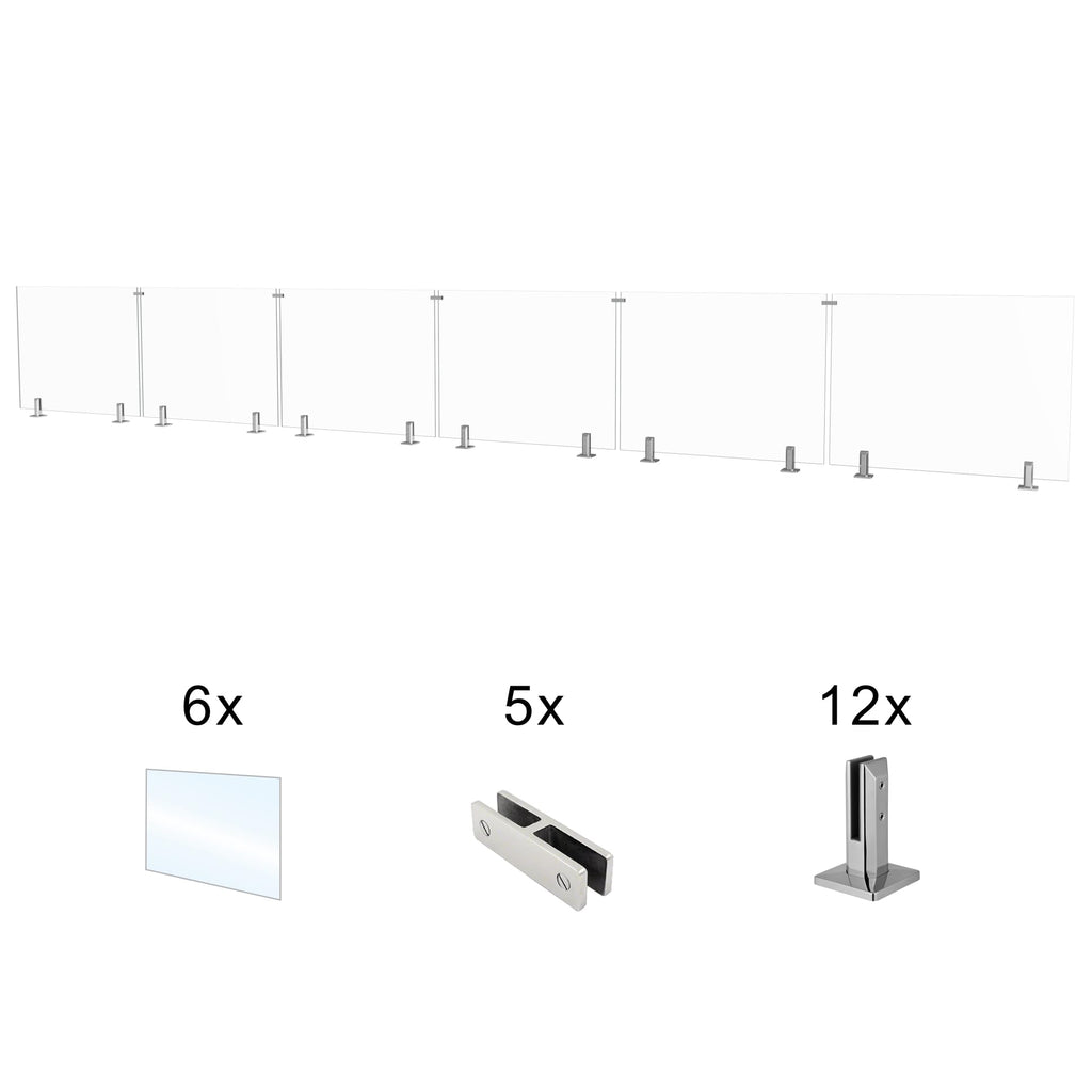 6-Panel Tempered Glass Railing System, 279-283" W x 44" H Deck Railing Kit