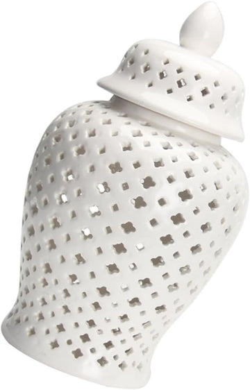 Ginger Jars Decor Traditional Pierced Ginger Jar with Lid Carved Lattice Decorative Temple Jar Cut Out Ceramic Vase