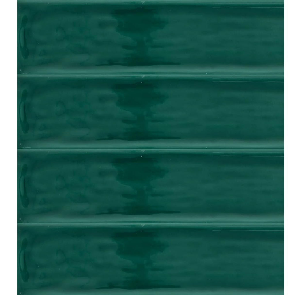 Montevista Dark Green Forest 3x12 Ceramic Handmade Wall Tile Glossy Backsplash, Bathroom Shower, Accent Decor
