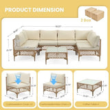 7-Piece Wicker Outdoor Patio Furniture Set | Beige with Thick Cushions for Backyard, Garden & Porch