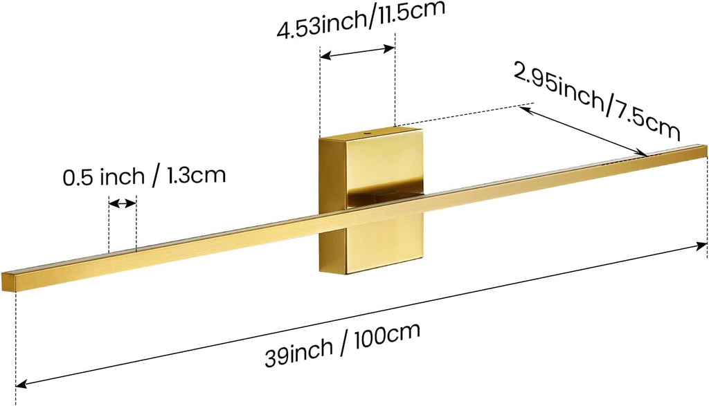 Gold Bathroom Light Fixtures Over Mirror - 39 Inch Dimming Bathroom Vanity Light 28W 3500K LED Vanity Light Bar